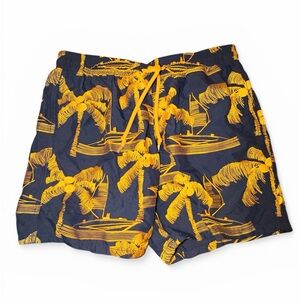 VILEBREQUIN Swim Trunks with Gold Palm & Boat Theme